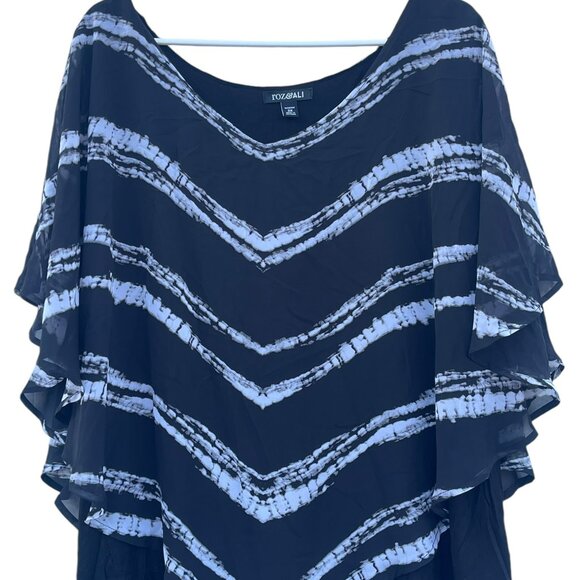 Roz & Ali Black and White Flowy Sheer Blouse 3X - Picture 7 of 10